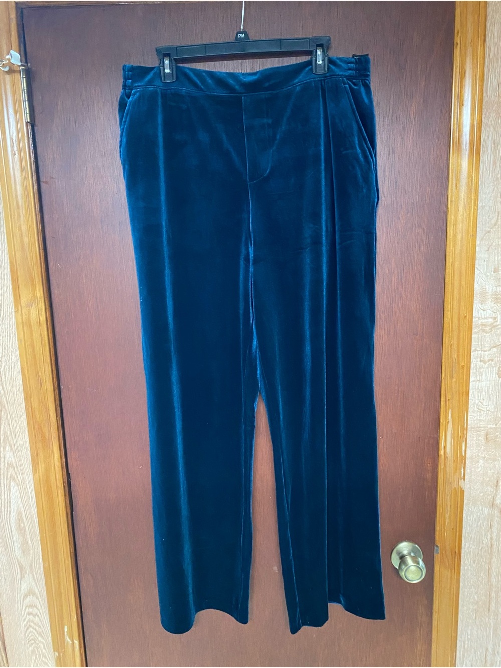 Blank NYC Pants Women XL Dark Blue Velvet Wide Leg High Rise Trouser Casual Chic